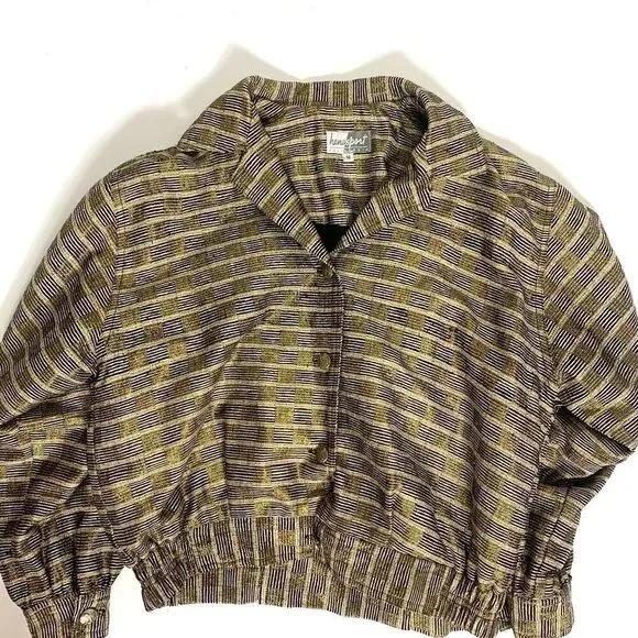 Vintage Retro 80’s Silk Gold Texture Bomber Jacket - Picture 10 of 12